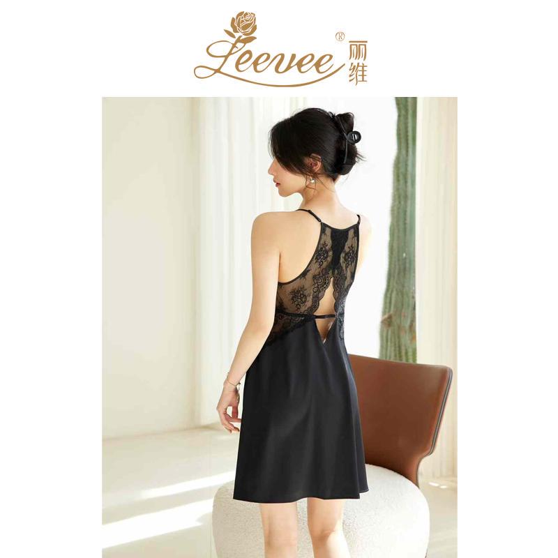 Leevee/Leevee Sexy Silk Camisole Nightdress for Women 2025 Spring and Autumn New Lace High-End Thin Pajamas