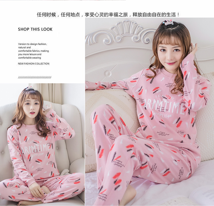 Bộ đồ ngủ mùa xuân và mùa thu của phụ nữ cotton đai ngực pad phù hợp với tay dài XL mặc áo ngực miễn phí có thể được mặc bên ngoài dịch vụ nhà mùa thu xuong may do bo