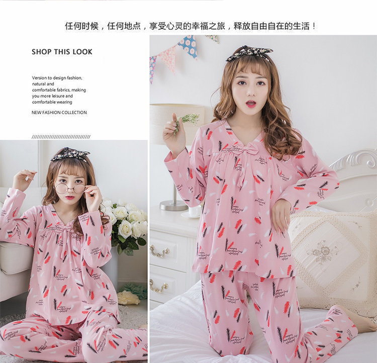 Cộng với phân bón XL đồ ngủ nữ dài tay cotton lỏng mm mùa xuân và mùa thu mùa đông cotton phù hợp với 200 kg thêm lớn kiểu đồ bộ đẹp