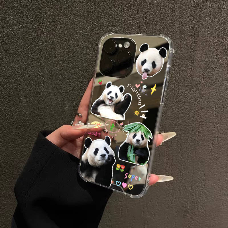 Suitable for Apple 15 Pro Max Fubao Panda Phone Case, New Model for iPhone 14 Pro, Unique Design for 13 Pro Max, High-End Feel for 12, Mirror Makeup Case for 11 Plus, Cute Xr, Niche XS Protective Case, X Max