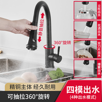 Lejia kitchen wash basin hot and cold faucet pull-out full copper household pressurized splash-proof sink black telescopic