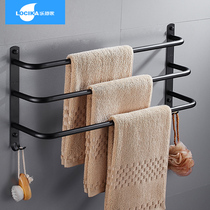 Lejia black non-perforated towel rail stainless steel 304 bath towel towel bar toilet three-layer hanging bar bathroom