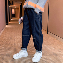 Boy plus velvet pants tide autumn and winter one thick denim trousers big children warm blue cotton pants 6233