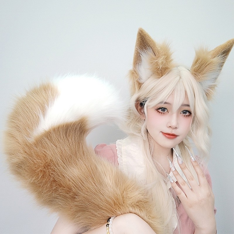 Handmade Fox Girl Animal Ear Headband, Anime Convention Fox Tail Cosplay Props, Halloween Fox Ears and Tail Set