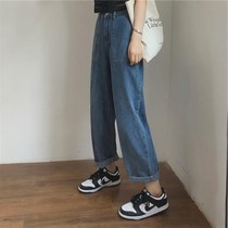 Pants womens pants new autumn 2021 personality foreign style small man wide leg pants jeans high waist Harlan eight points