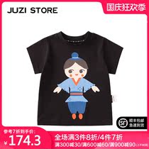JUZI STORE childrens clothing combed cotton holding cowboy printed top T-shirt neutral boy girl 1925140