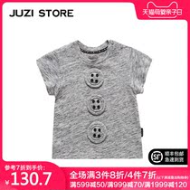 JUZI STORE childrens clothing plain cotton button decoration top T-shirt neutral boy girl 1825115