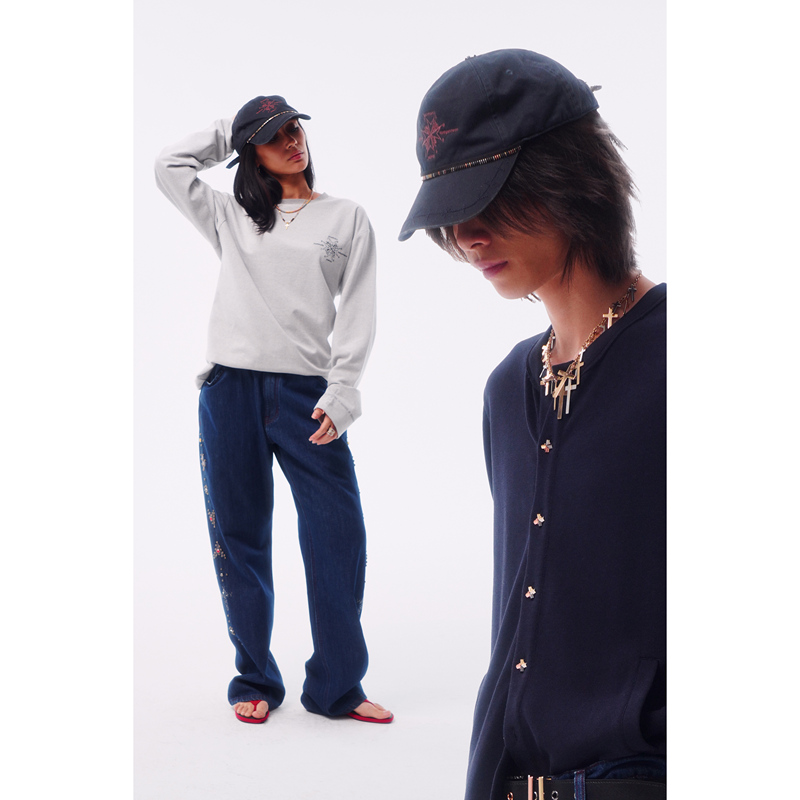 Wangxingyu Maltese Cross Totem Embroidery Colorful Zipper Edge Decoration Cross Top Buckle Baseball Cap