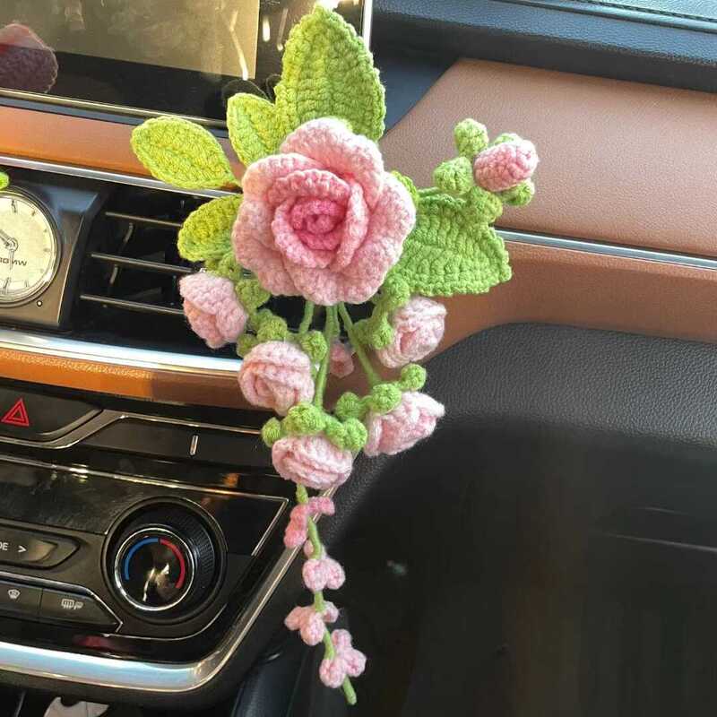 Little Fairy Creates Flowers Along the Way, Air Vent Flower Clip, Yarn Flower Crochet Handmade Bouquet DIY Material Kit, Car Accessories