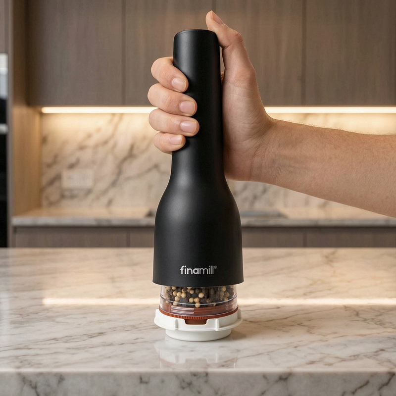 Authentic Rechargeable Finamill Electric Grinder for Home Use, Pepper and Coarse Salt Grinding Tool, Quick Change in Seconds