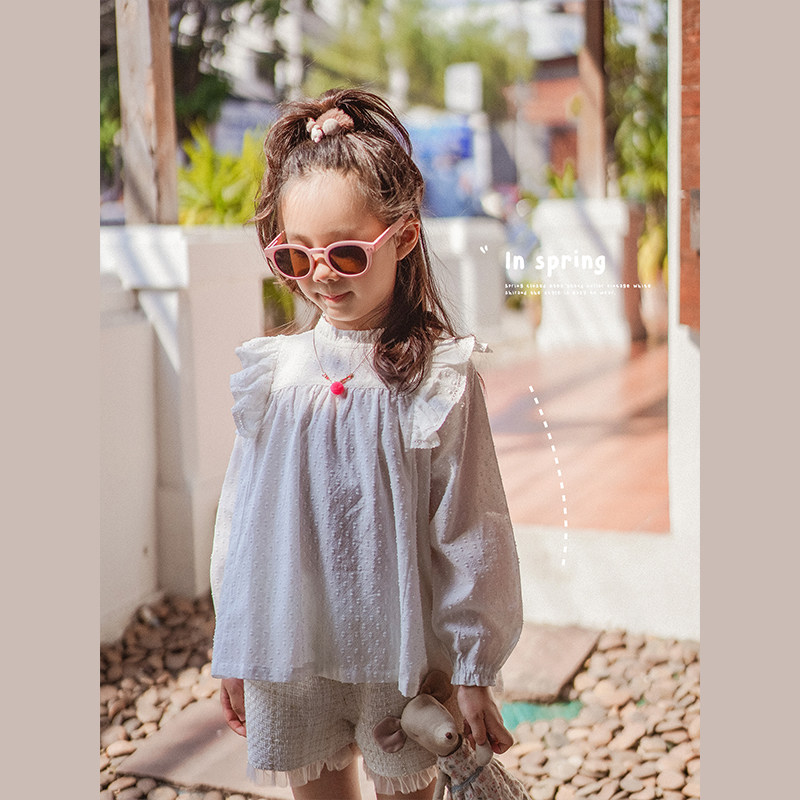 Shi Wandou children's white shirt girls stand collar retro foreign style long-sleeved top baby shirt 2022 new - Taobao