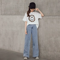 Хлопковая белая футболка, штаны, джинсы, свободный прямой крой