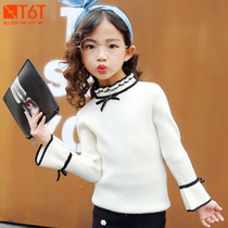 Girls sweater white 2020 autumn and winter new childrens velvet thickened red knitted bottom top black Western style