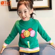 Girls  sweaters 2020 spring and Autumn new childrens thickened line clothes middle and large childrens Korean version of cotton sweater knitted base shirt