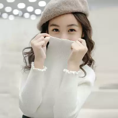 Girls sweater children's bottoming foreign pie high collar thick knitted black white thirteen-year-old girl