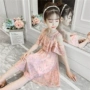 Váy công chúa nữ công chúa trẻ em Váy ngắn tay 8 tuổi phong cách hồng hồng 9 lệch vai cô gái ngoại quốc váy hè sinh nhật - Váy đầm công chúa cho bé 1 tuoi