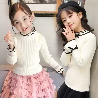Children's clothing sweater women's new 2020 Western style spring and autumn knitted sweater high neck white round neck pullover bottoming shirt