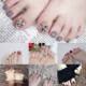 Manicure patch finished toenail red ribbon wearable ins internet celebrity same style detachable and removable nail patch