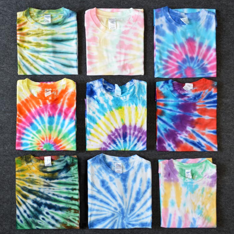 Original Summer Tie-Dye T-Shirt Short-Sleeve Handmade Pure Cotton Men's Trendy Brand Women's Round Neck DIY Spiral Radiating Couple Tee Trendy
