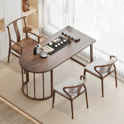 Balcony Tea Table and Chair Set, Small Apartment Solid Wood Home Use Wall-Mounted Table, New Chinese Style Office Zen Kung Fu Tea Table