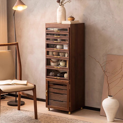 American-Style Vintage Solid Wood Floor-Standing Jewelry Cabinet, Dental Cabinet, Tea Cabinet, North American Black Walnut Tea Set Storage Cabinet, and Collectibles Cabinet