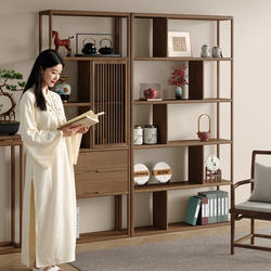 North American Black Walnut Solid Wood Display Cabinet in New Chinese Zen Style for Living Room, Tea Room, Tea Set, Antique Storage, and Partition