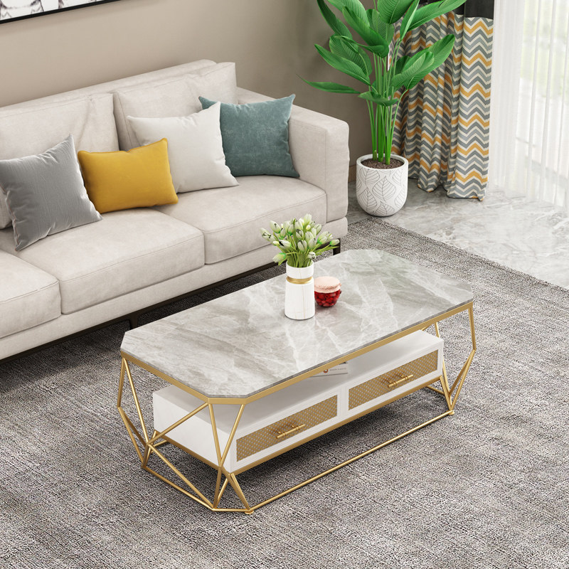 Light extravagant modern tea table small family style living room minimalist Nordic home table rock plate balcony edge a few marble storage