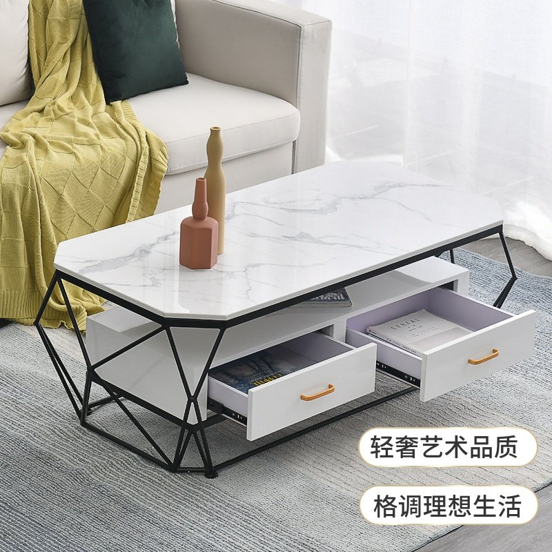 Nordic light extravagant tea table marble rectangular small family-shaped living room tempered glass minimalist modern soft storage