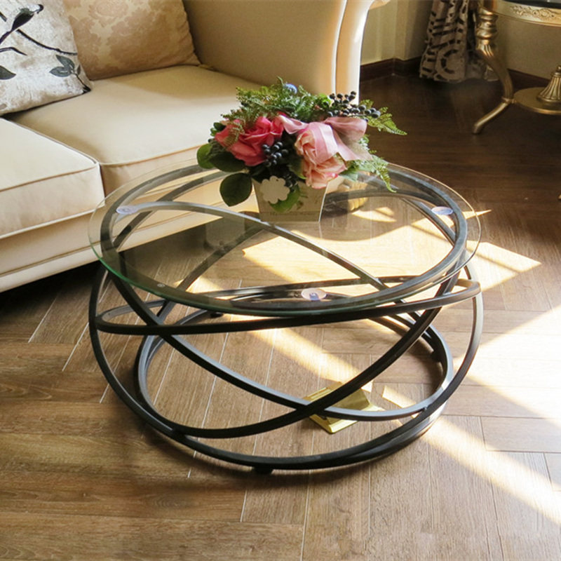 Simple modern tempered glass coffee table creative round iron table personality Art small living room sofa fashion Nordic