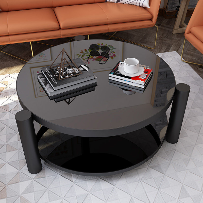 Modern minimalist coffee table round small apartment Nordic Italian living room double-layer wrought iron tempered glass wabi-sabi furniture