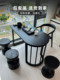 New Wabi-Sabi Style Balcony Small Tea Table and Chair Set, New Chinese-Style Tea Brewing Table in Charcoal Black, Dry Brewing Tea Table Against the Wall