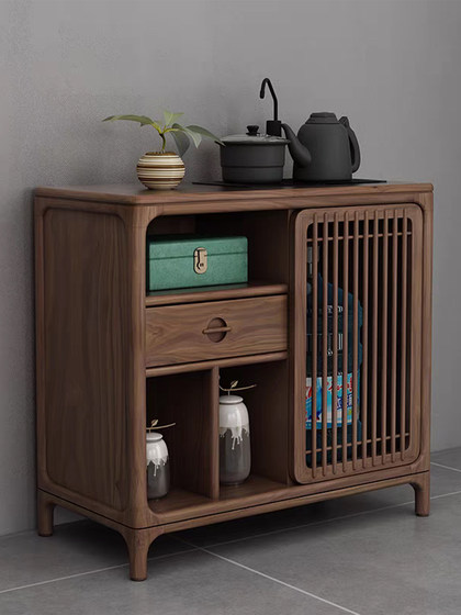North American Black Walnut Tea Cabinet, New Chinese-Style Tea Side Cabinet, Integrated Kettle and Tea Table, Solid Wood Sideboard