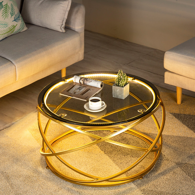 Light extravagant fashion small family type tea table minimalist modern living room round tempered glass table Nordic light artistic creativity