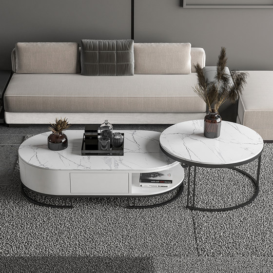 Coffee Table Light Luxury Modern Small Apartment Living Room Home Table Simple Nordic Style Oval Combination Italian Slate Complete Decoration