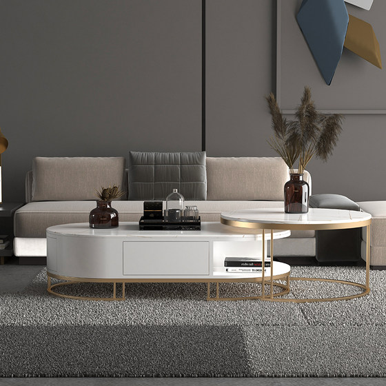 Coffee Table Light Luxury Modern Small Apartment Living Room Home Table Simple Nordic Style Oval Combination Italian Slate Complete Decoration