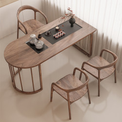 New Chinoiserie Balcony Solid Wood Tea Table and Chair Combination Office Wall Tea Table Small Zen Tea Table 2025 New Style