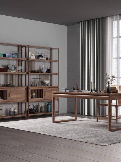 North American Black Walnut Wood Display Shelf, New Chinese Style, All Solid Wood Tea Room, Multi-Purpose Cabinet, Living Room Partition, Storage and Display Bookshelf