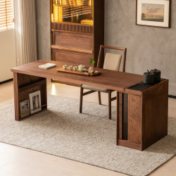North American Black Walnut Tea Table, Office Desk, Home Tea-Making Station, Living Room Workstation, Desk and Dining Table All in One
