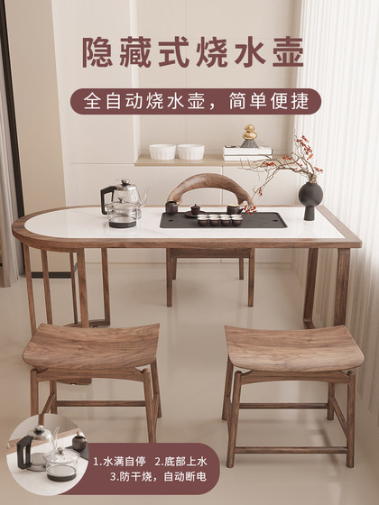 New Chinese Style Solid Wood Balcony Tea Table and Chair Combination Small Apartment Slate Tea Table Office Wall Tea Table Embedded