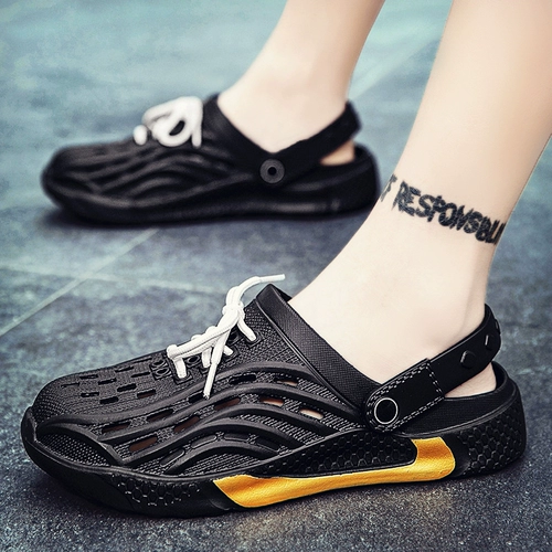 Летние тапочки в стиле Crocs, сумка, мюли, трендовые мужские тапочки, пляжные босоножки, подходят для носки на улице, закрытый носок, в корейском стиле