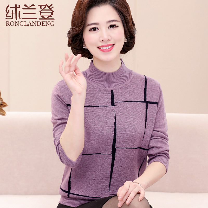 Mid-aged women's clothing winter dress semi-high collar sweater middle-aged moms dress wool-knitted sweatshirt large size for undershirt blouses women