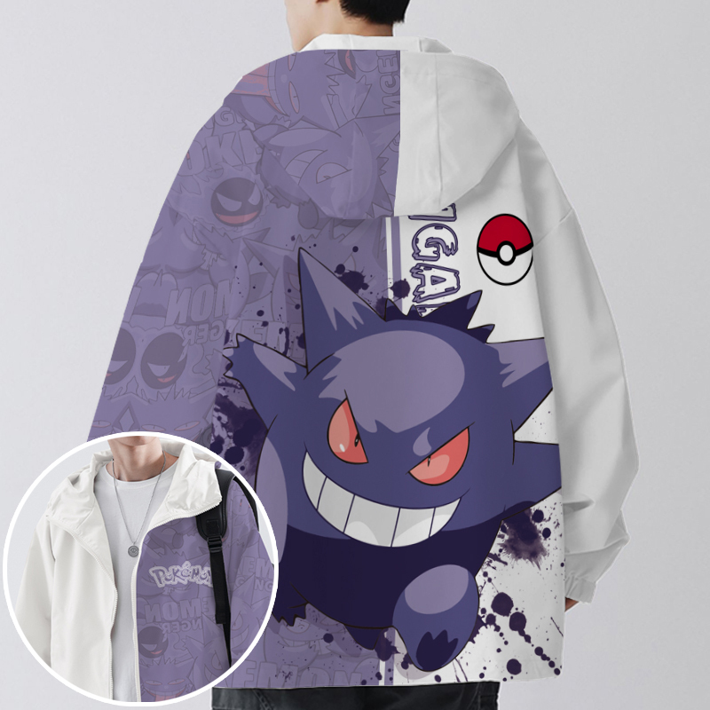 Plus-Size Oversized Hooded Men's Jacket, Cartoon Print Anime Merchandise Trendy Versatile Clothing