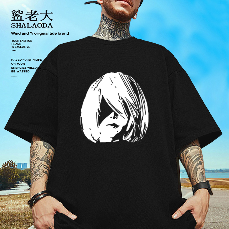 Game Nier: Automata Short-Sleeved T-Shirt for Men, Mechanical Army Anime Pure Cotton Summer Half-Sleeve