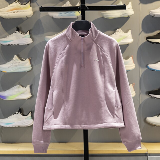 Li Ning women's stand collar plus velvet warm pullover sweatshirt