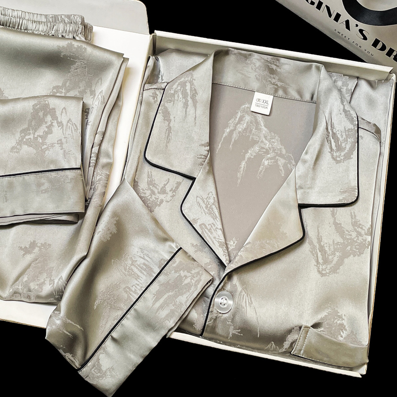 Men's Ice Silk Pajamas, Spring and Autumn 2026 New Model, Gift for Boyfriend or Husband, Birthday Present, High-End Silk Practical Gift Box Set