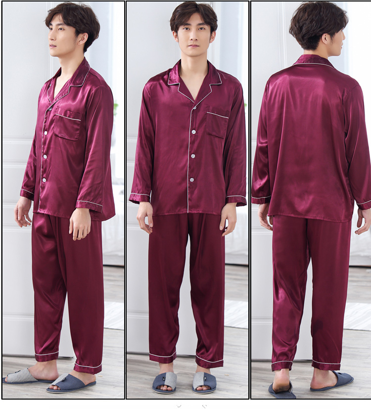 Bộ đồ ngủ xuân hè hè nam lụa tơ tằm mỏng tay dài thời trang phục vụ giới trẻ quần ngủ nam dài