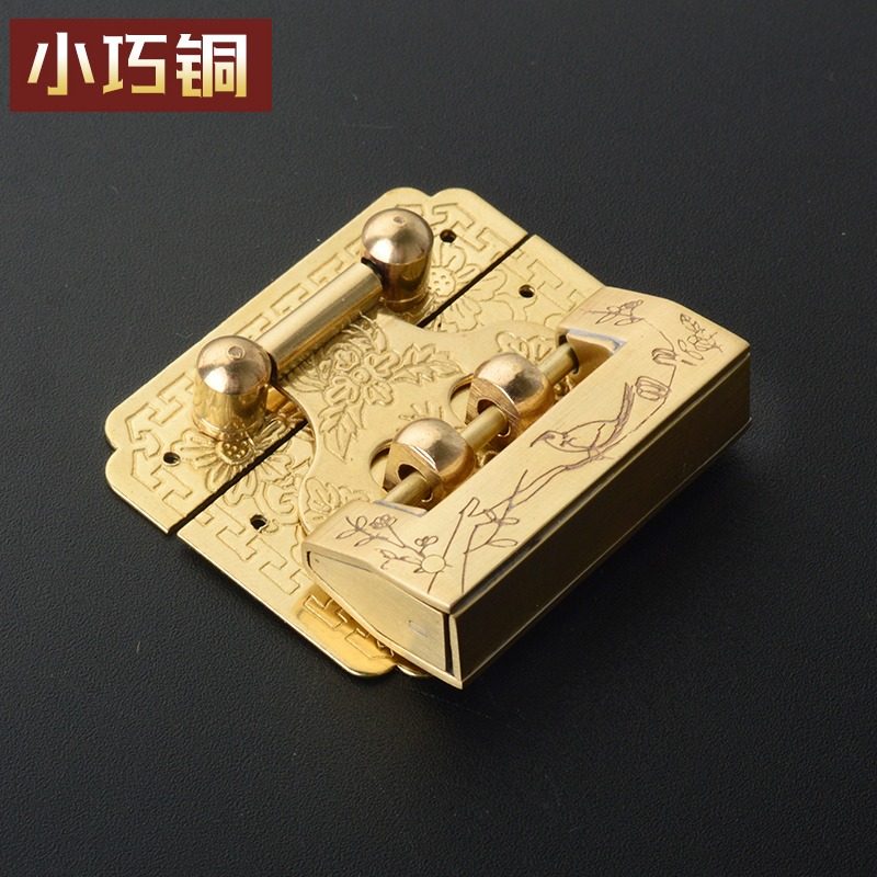 Chinese pure copper square box brand antique wooden box lock clasp jewelry box gift box lock brand hardware accessories copper box buckle buckle buckle