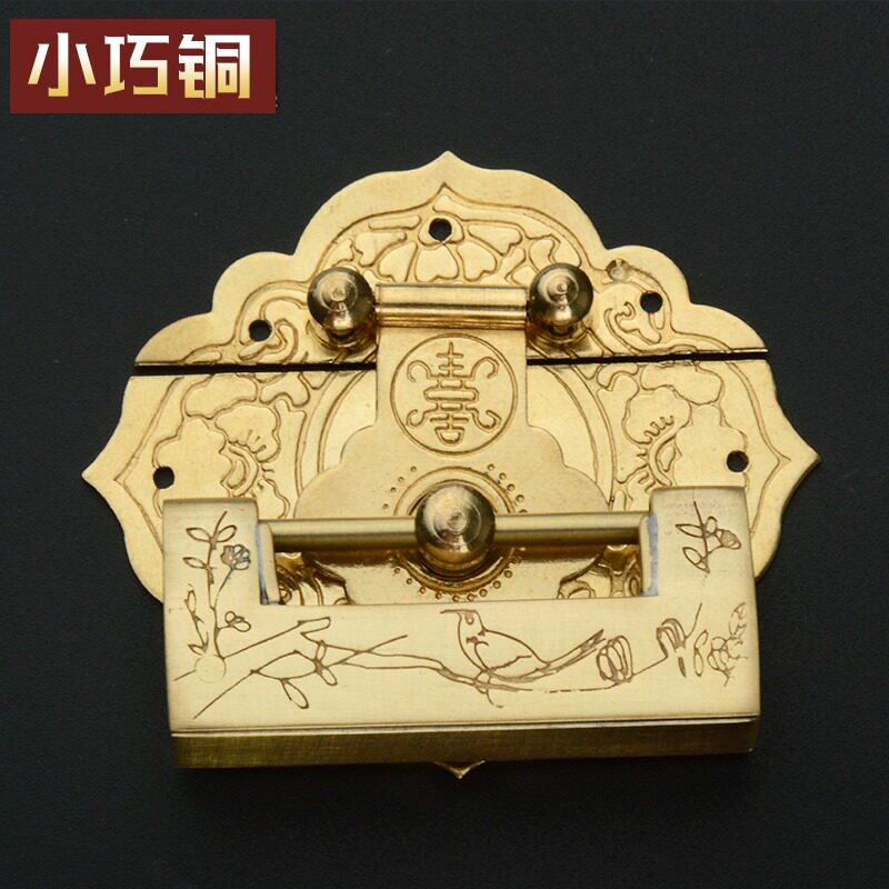 Imitation ancient copper buckle buckle small wooden case box with first decoration case retro lock catch card shoes Pieces Lock Nose Hardware Bronze Accessories