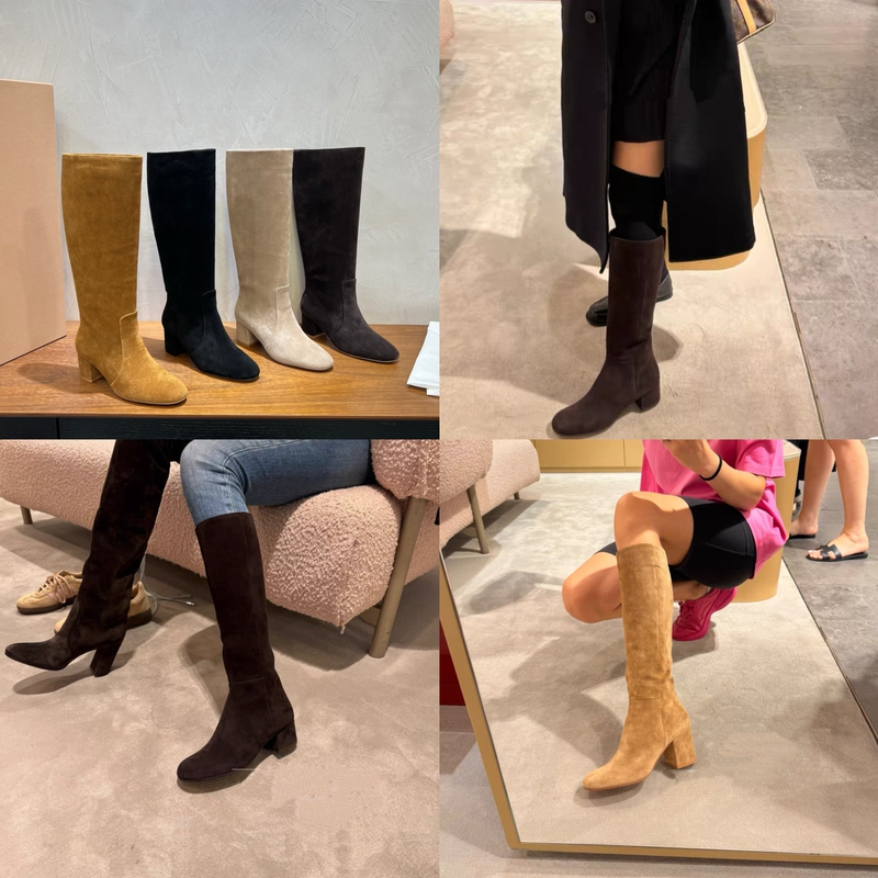 【Mu You Shoes】5Cm Thick Heel Gr Stacked Boots, Over-The-Knee Knight Boots, First Layer Cowhide, Round Toe, High Tube Long Boots for Women