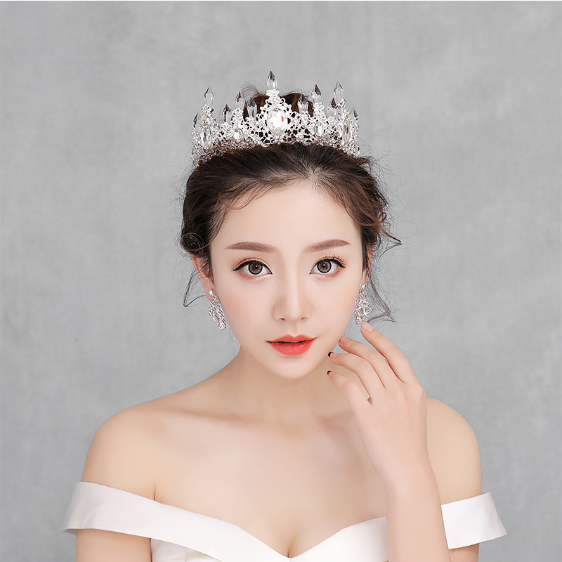 New bridal headwear, European and American water drill alloy crown hair accessories necklace earbuds with three sets of wedding gown accessories